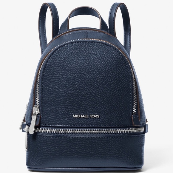 Michael Kors Rhea Extra-Small Printed Signature Logo Backpack Navy Blue - Picture 1 of 9